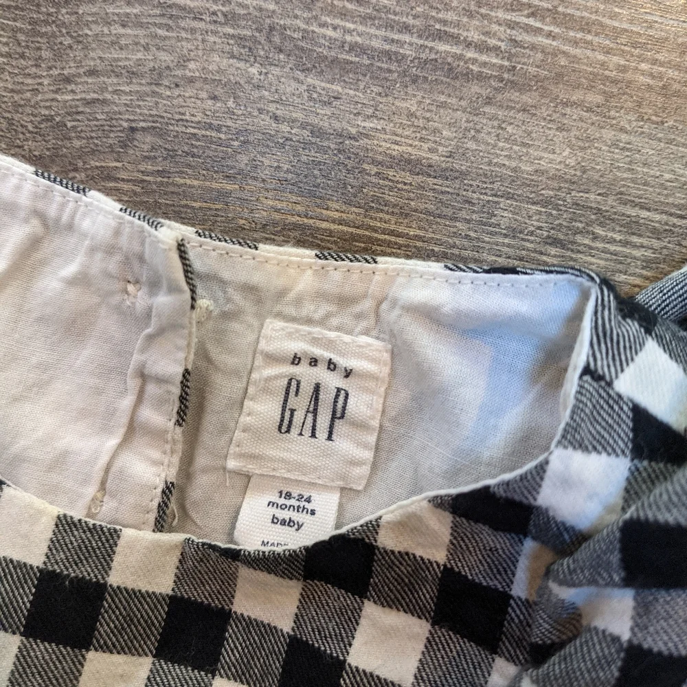 Gap 18-24 Month Buffalo Plaid Flannel Ruffle Black White Blouse